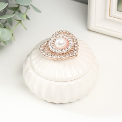 Шкатулка для украшений «Сердце со стразами и жемчужиной», для мелочей, керамика, 8.5×8.5×7 см