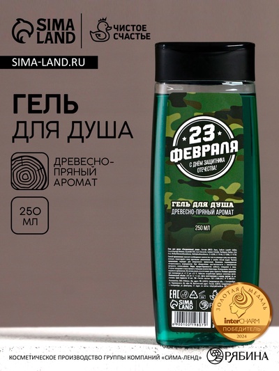 Гель для душа «С 23 Февраля!», 250 мл, аромат древесно-пряный, Чистое счастье