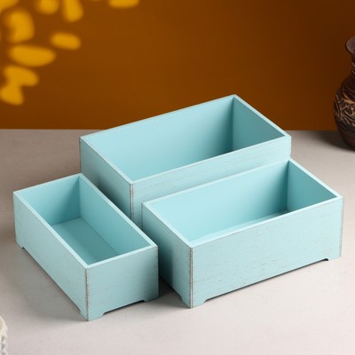 Набор ящиков деревянных "Прованс" 3 в 1 (25х14,5х10; 23х12,5х9; 21х10х8)см Серо-голубой