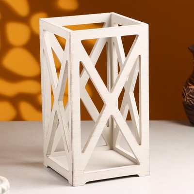 Кашпо деревянное 14×14×26 см "Фонарь Хай-тек Прованс", Светло-серый