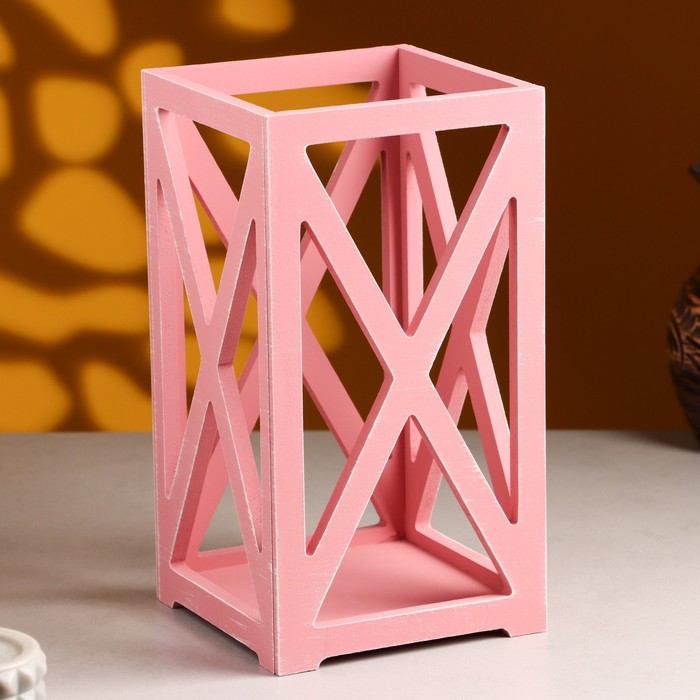 Кашпо деревянное 14×14×26 см Фонарь Хай-тек Прованс, Розовый Коралл