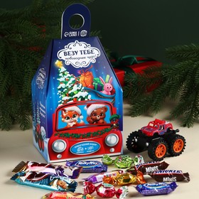 Сладкий детский подарок «Новогоднее чудо»: шоколадные конфеты и игрушка машинка, 500 г.
