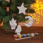 УЦЕНКА Набор елочных украшений под раскраску 4 шт. «Прелесть» с подвесом, кисть 10178489