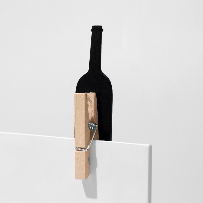 Меловой ценник на прищепке «Вино», 4 шт. в наборе, 1,5×8,5×2 см, цвет чёрный - фото 1907948543
