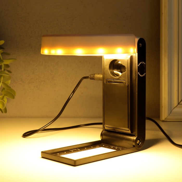 Лампа-лупа х5 х25 для творчества LEDx33 от 3АAA+ USB линзы d=0,6 см и 12,5 см 5х9,5х21,5 см   993715