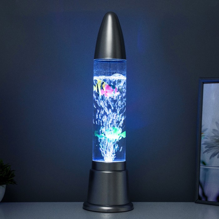 Светильник "Аквариум" LED RGB, лава, серебро 12x12x50 см - фото 1887356541