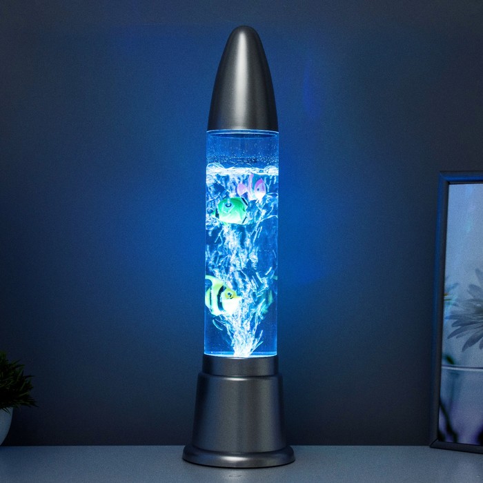 Светильник "Аквариум" LED RGB, лава, серебро 12x12x50 см - фото 1887356542