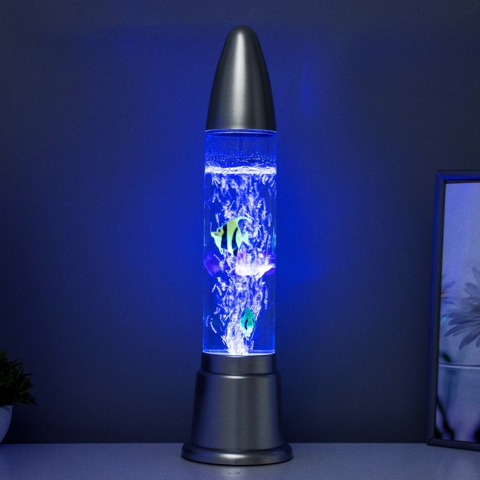 Светильник "Аквариум" LED RGB, лава, серебро 12x12x50 см - фото 1887356544