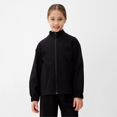 Ветровка бомбер для девочки MINAKU: Casual Collection KIDS, чёрная, рост 140 см