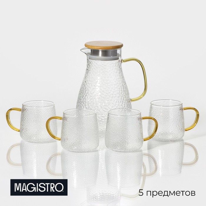 Набор для напитков из стекла Magistro «Эко.Сара», 5 предметов: кувшин 1,5 л, 4 кружки 300 мл - Фото 1