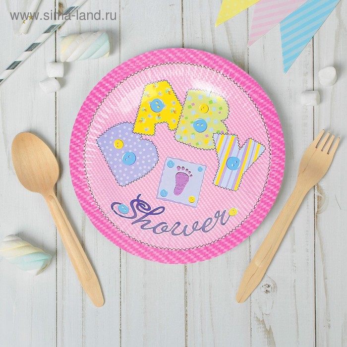 Бумажные тарелки Babi, d=18 см, набор 6 шт., цвет розовый - Фото 1