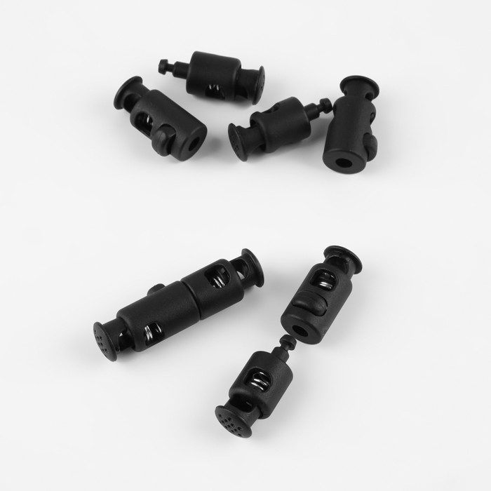 Набор фиксаторов двойных скрепляющих для шнура, d = 7 мм, 5 × 1,1 см, 4 шт, цвет чёрный - Фото 1