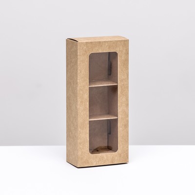 Коробка с обечайкой с окном «под 3 конфеты» 13×5×3.3 см, крафт