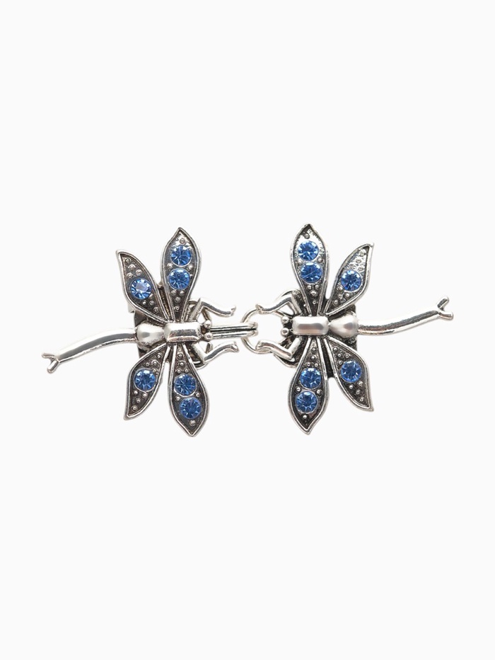 Зажим для кардигана «Стрекоза», синий в чернёном серебре - Фото 1