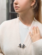 Зажим для кардигана «Стрекоза», синий в чернёном серебре - Фото 2