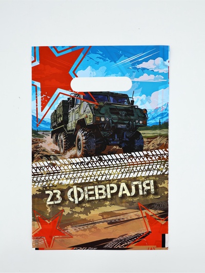 Пакет подарочный «23 февраля», полиэтиленовый с вырубной ручкой, 20×30 см, 30 мкм