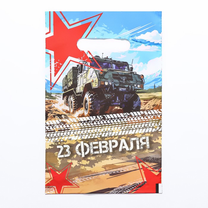 Пакет подарочный «23 февраля», полиэтиленовый с вырубной ручкой, 20×30 см, 30 мкм - Фото 1