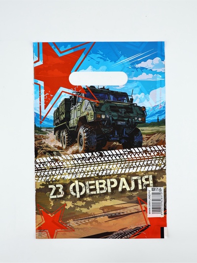 Пакет подарочный «23 февраля», полиэтиленовый с вырубной ручкой, 20×30 см, 30 мкм