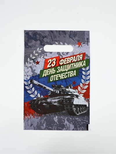 Пакет подарочный «23 февраля», полиэтиленовый с вырубной ручкой, 20×30 см, 30 мкм