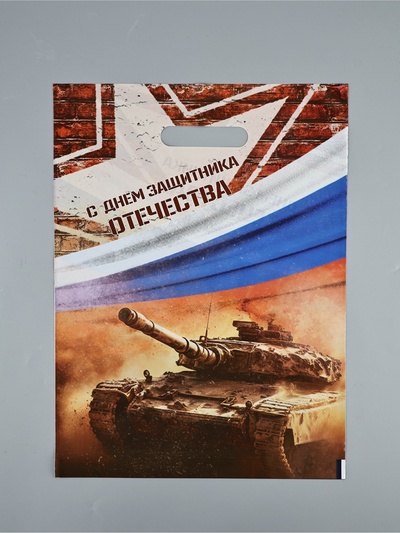 Пакет подарочный «С Днём Защитника Отечества», полиэтиленовый с вырубной ручкой, 30×40 см, 50 мкм