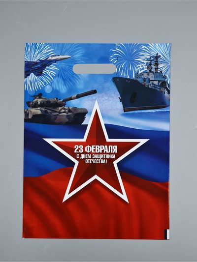 Пакет подарочный «23 февраля», полиэтиленовый с вырубной ручкой, 30×40 см, 50 мкм