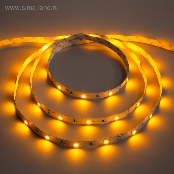 Светодиодная лента 12В, SMD5050, 5 м, IP33, 30 LED, 7.2 Вт/м, 14-16 Лм/1 LED, DC, ЖЁЛТЫЙ - Фото 1