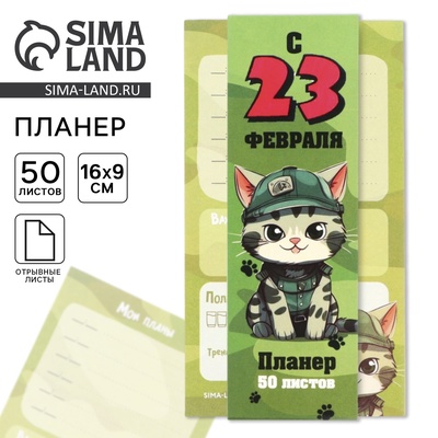 Планер с отрывными листами, 50 листов «С 23 февраля. Кот»