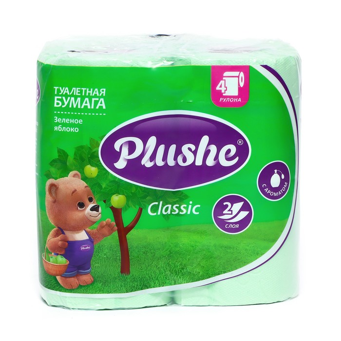 

Туалетная бумага Plushe Classic «Зелёное яблоко», 2 слоя, 4 рулона