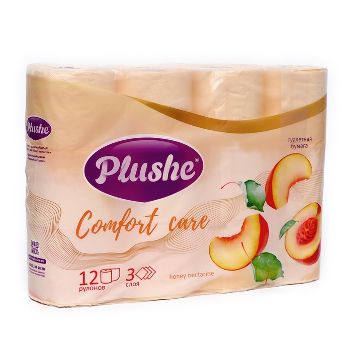 Туалетная бумага Plushe Honey Nectarine «Персик», 3 слоя, 12 рулонов - Фото 1