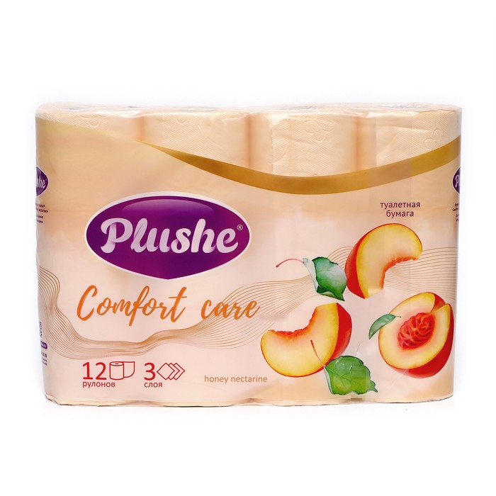 Туалетная бумага Plushe Honey Nectarine «Персик» , 3 слоя, 12 рулонов