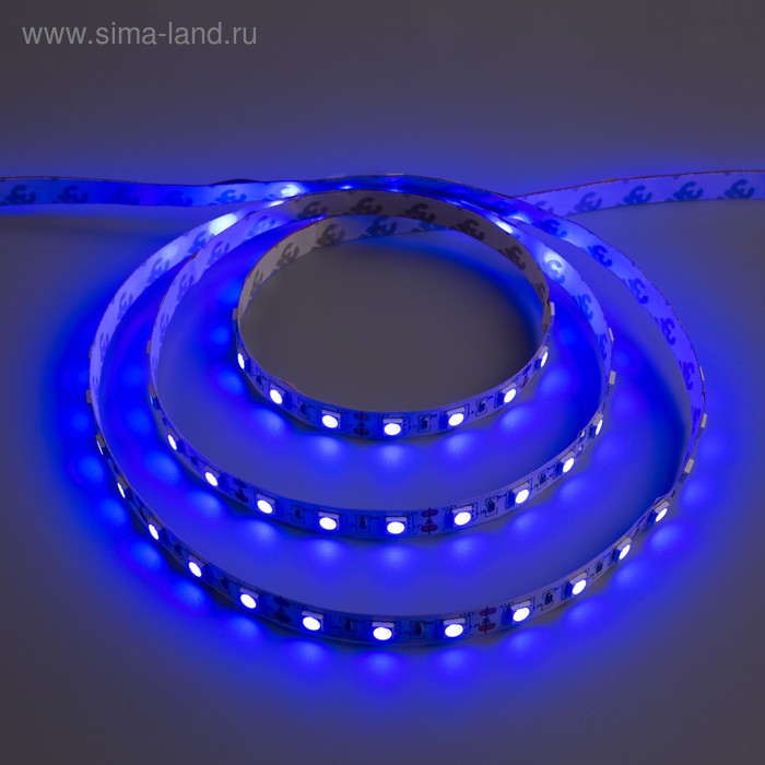 Светодиодная лента 12В, SMD5050, 5 м, IP33, 60 LED, 14.4 Вт/м, 14-16 Лм/1 LED, DC, СИНИЙ - Фото 1