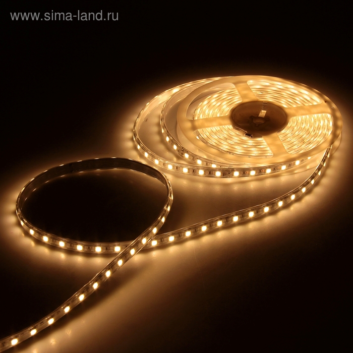 Светодиодная лента 220В, SMD5050, 5 м, IP65, 60LED, 11 Вт/м, 16-18 Лм/1 LED, AC, ТЁПЛЫЙ БЕЛЫЙ - Фото 1