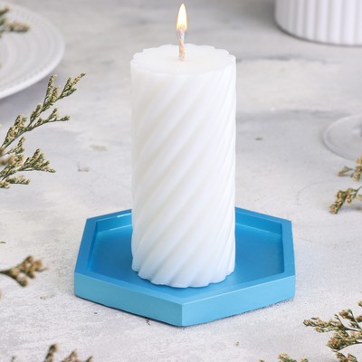 Подсвечник "Шестигранник. Мрамор" из гипса,9,7х11,3х1см,голубой