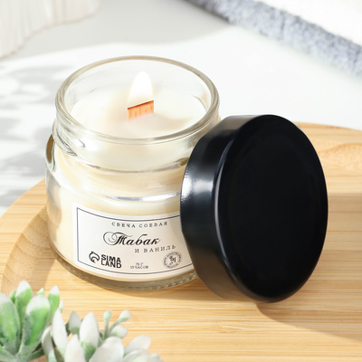 Ароматическая свеча в банке, 75 г, из соевого воска, табак и ваниль