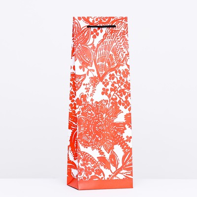 Пакет подарочный "Красный цветочный узор"  12 х 36 х 8,5 см