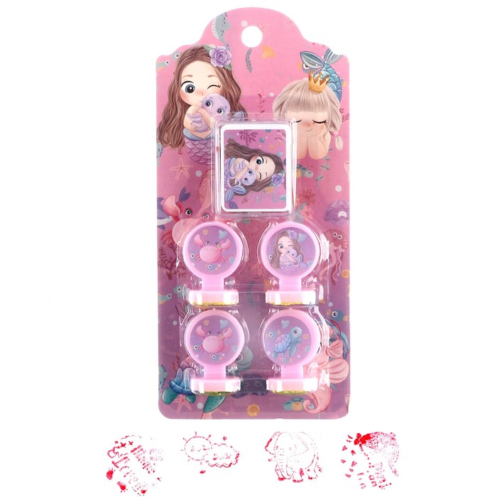 УЦЕНКА Печать цветная «Русалочка», набор 4 шт., штемпельная подушка - Фото 1