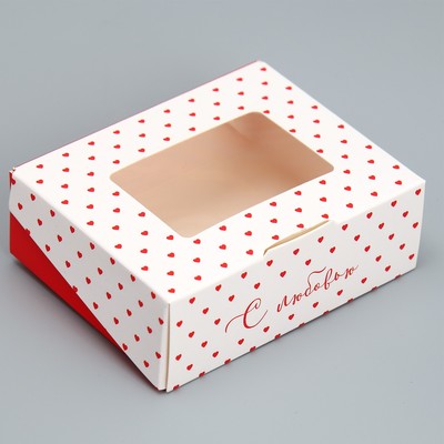 Кондитерская упаковка, коробка с ламинацией «С любовью», 10 х 8 х 3.5 см