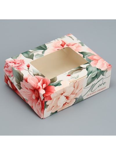 Кондитерская упаковка, коробка с ламинацией «Цветочный», 10×8×3.5 см
