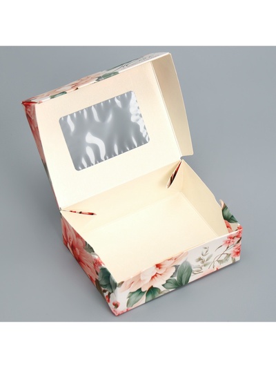 Кондитерская упаковка, коробка с ламинацией «Цветочный», 10×8×3.5 см