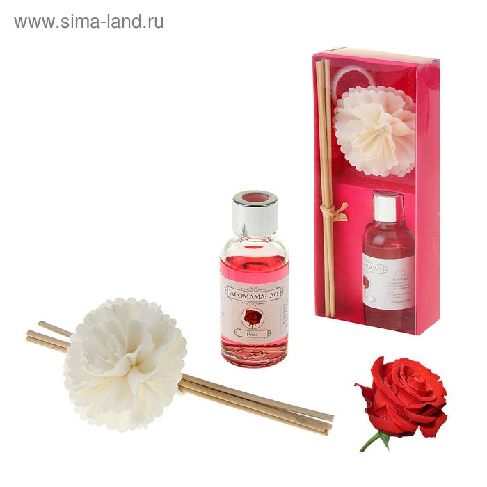 Подарочный набор "Хризантема": диффузор 30 мл, палочки 4шт, декор, аромат роза - Фото 1