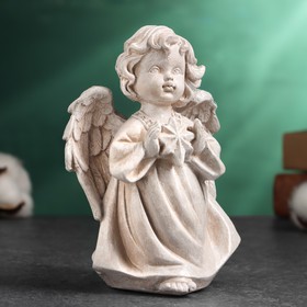 Ангелочек со звездой, фигура декоративная цвет светлый камень, H-14см.   L-10см.