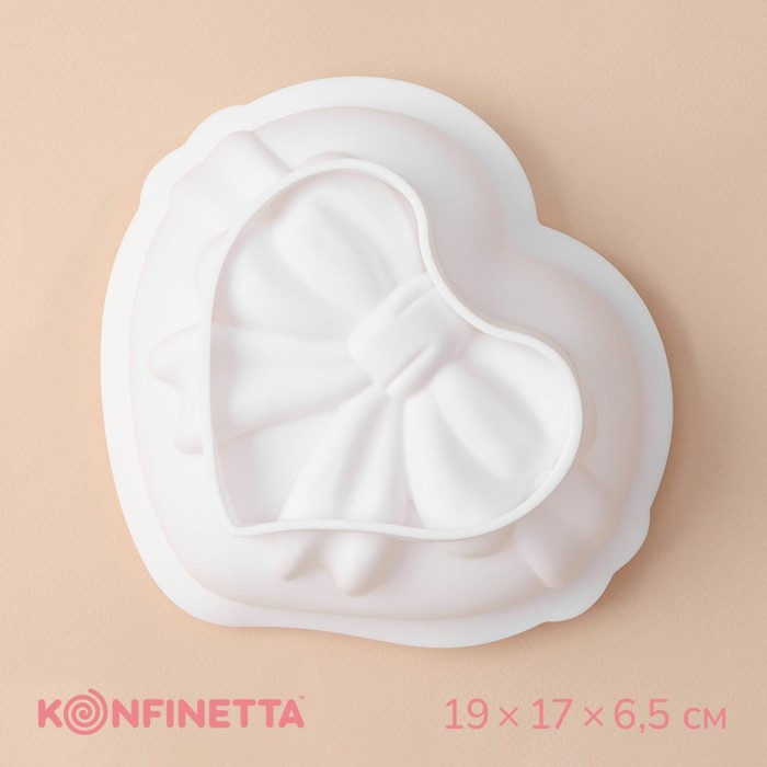Форма для выпечки и муссовых десертов KONFINETTA «Сердце с бантом», 19×17×6,5 см, цвет белый - Фото 1