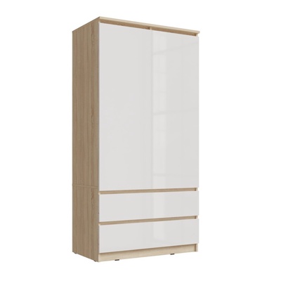 Шкаф двухстворчатый для одежды «Челси», с ящиками, 902×514×1796 мм, цвет белый глянец/дуб сонома