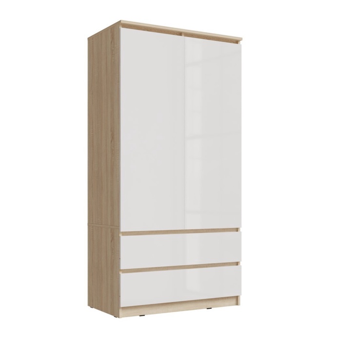 Шкаф двухстворчатый для одежды «Челси», с ящиками, 902×514×1796 мм, цвет белый глянец/дуб сонома - Фото 1