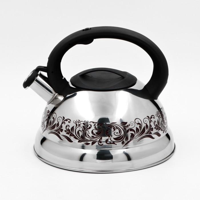 УЦЕНКА Чайник со свистком из нержавеющей стали Доляна «Расцвет», 2,8 л, фиксированная ручка, с индикатором нагрева - Фото 1