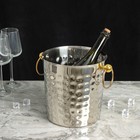 УЦЕНКА Ведро для льда из нержавеющей стали «Чеканный», 5.2 л, 25×20×20.5 см, золотые ручки - Фото 1