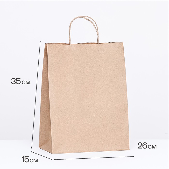Пакет бумажный крафт 90 г/м², круглая ручка 26×15×35 см - Фото 1