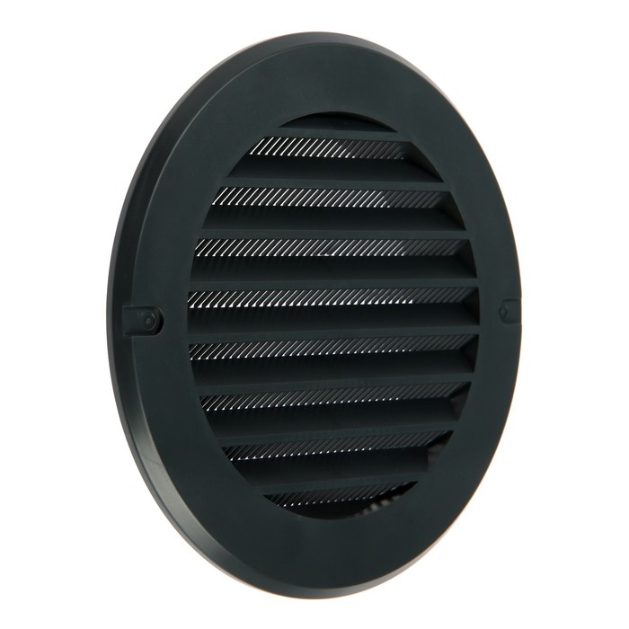 Решетка вентиляционная ZEIN, d=100 мм, круглая, с сеткой, с фланцем, неразъемная, графит