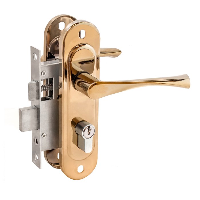 Замок врезной Д-град Зенит ЗВ4-50.01, с ручками, цвет лакированное золото