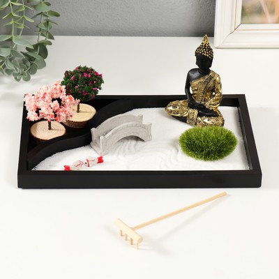 Японский сад камней настольный «Дзен. Будда в цветущем саду», с набором аксессуаров, 27.2×18.2×11.5 см